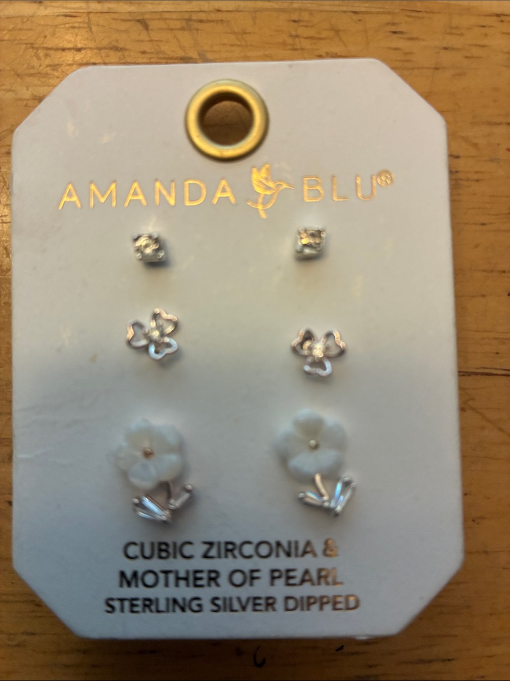Sterling Silver Dipped White Mother of Pearl & Cubic Zirconia Earring Set NWT